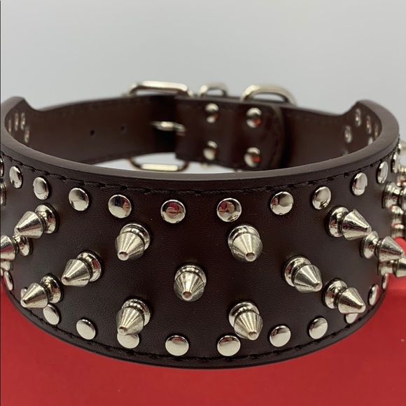 Brown decorative studded collar for DOG PET - Picture 3 of 16